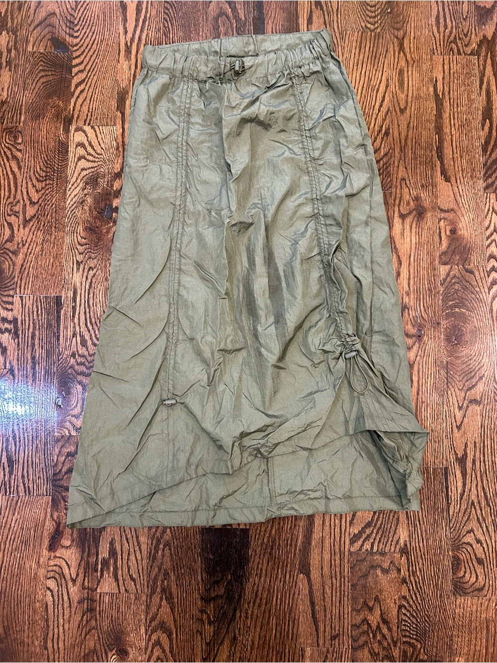Olive Drawstring Midi Skirt